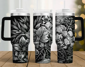 Bouquet of Flowers Tumbler Laser SVG, Engraved Tumbler, Wildflowers 40oz Tumbler Full Wrap , Seamless Floral Design, digital download
