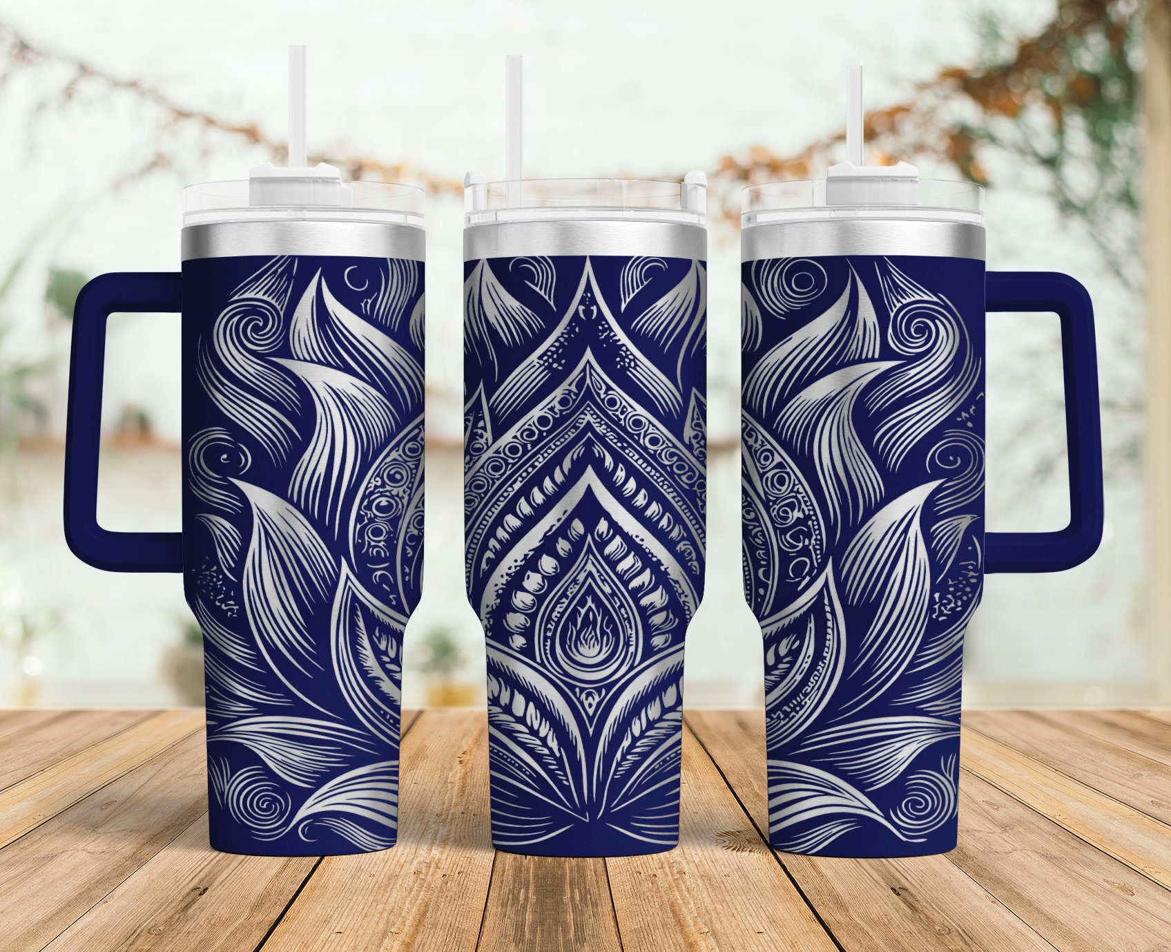 Lotus Motif Floral Tumbler Laser SVG Laser Engraved Tumbler 40oz 