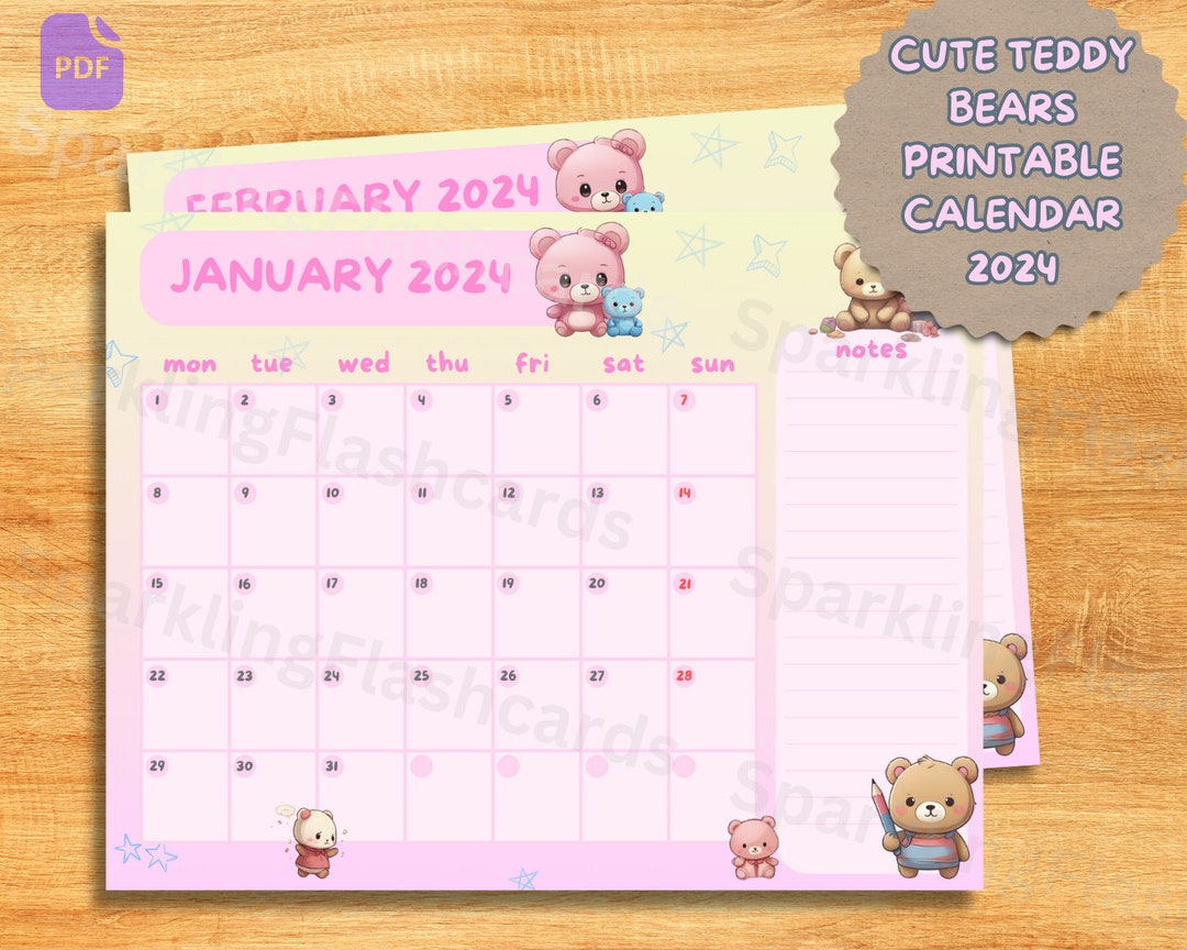 Cute Printable Calendar 2024 For Kids Dated 12 Month Calendar Kawaii Cute Printable Calendar 2024 For Kids Dated 12 Month Calendar Kawaii