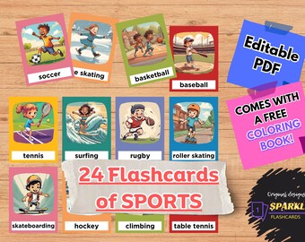 SPORTS and KIDS Flashcards • 24 Montessori Cards • Flash Cards. Nomenclature Cards. Editable pdf. Printable Montessori Toys Preschool