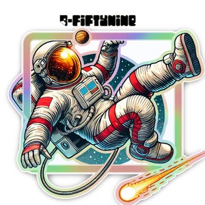 Lot d'autocollants Mega astronaute tombant dans l'espace - Comprend 2 autocollants holographiques avec stratifié scintillant - Très grands autocollants cosmiques