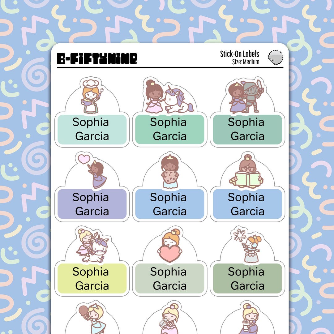Custom Fairy Tale Princess Name Tags – Waterproof Stickers for Kids ...