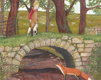 Fox and Lamb - Fine Art Print - Giclee Print of Original Gouache Painting