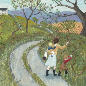 Blackberry Picking - Giclee Fine Art Print, 8 x 10 inches