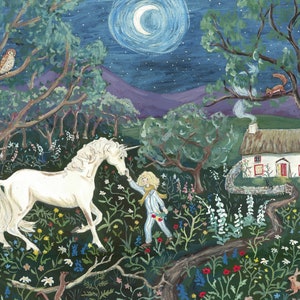 Dans le jardin de nuit - Carte de voeux licorne - Carte pliée
