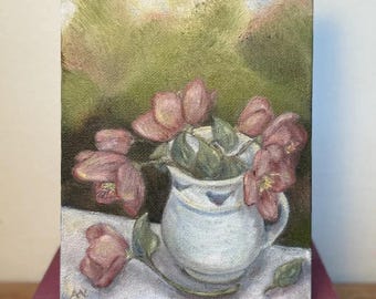 Original Oil Painting 'Pink Hellebores'