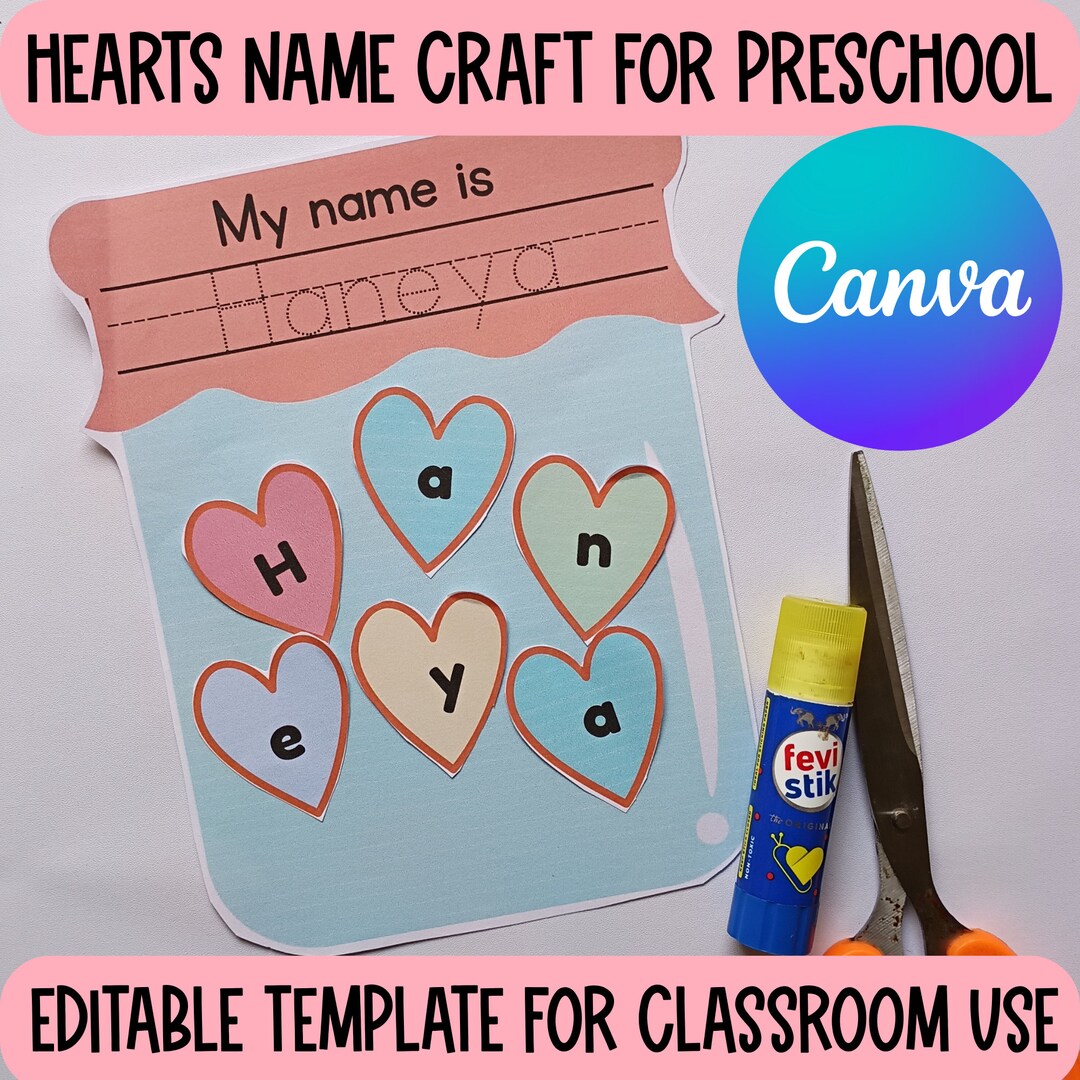 Preschool Valentine s Day Name Craft editable Canva Template Valentine s Day Preschool Activity