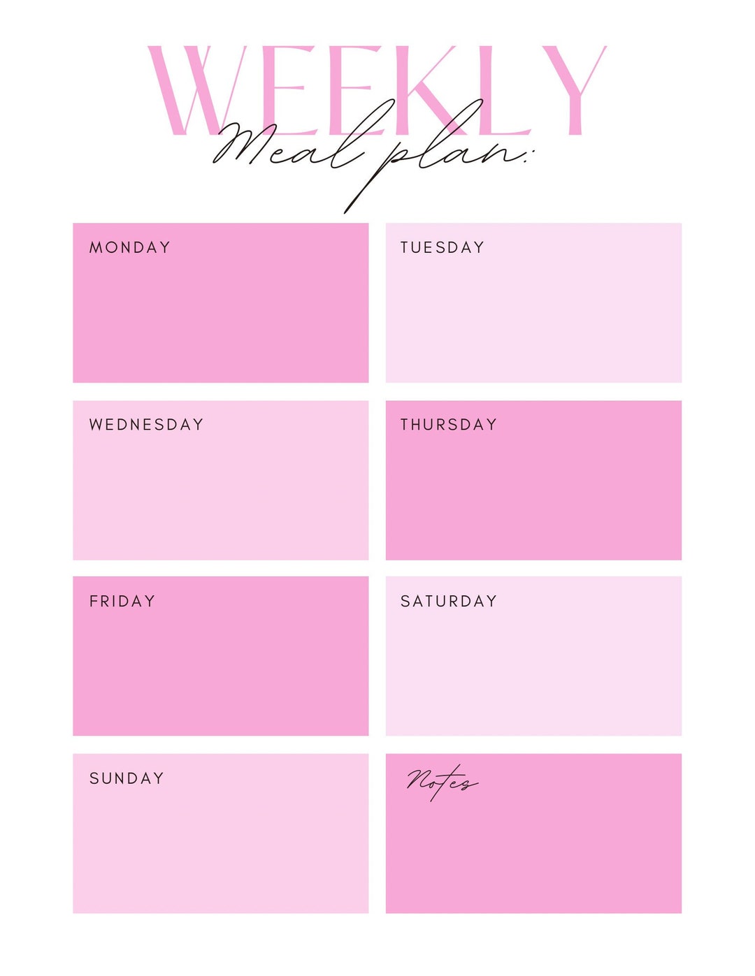 Weekly Meal Planning Printable - Etsy
