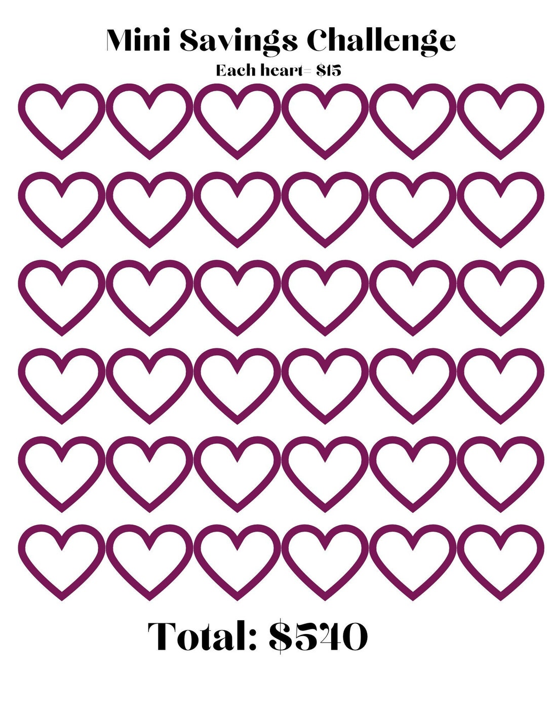 Mini Savings Challenge Printable Etsy