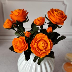 Realistic orange rose, handmade polymer clay rose cold porcelain ceramic flowers, gift, home decor rose