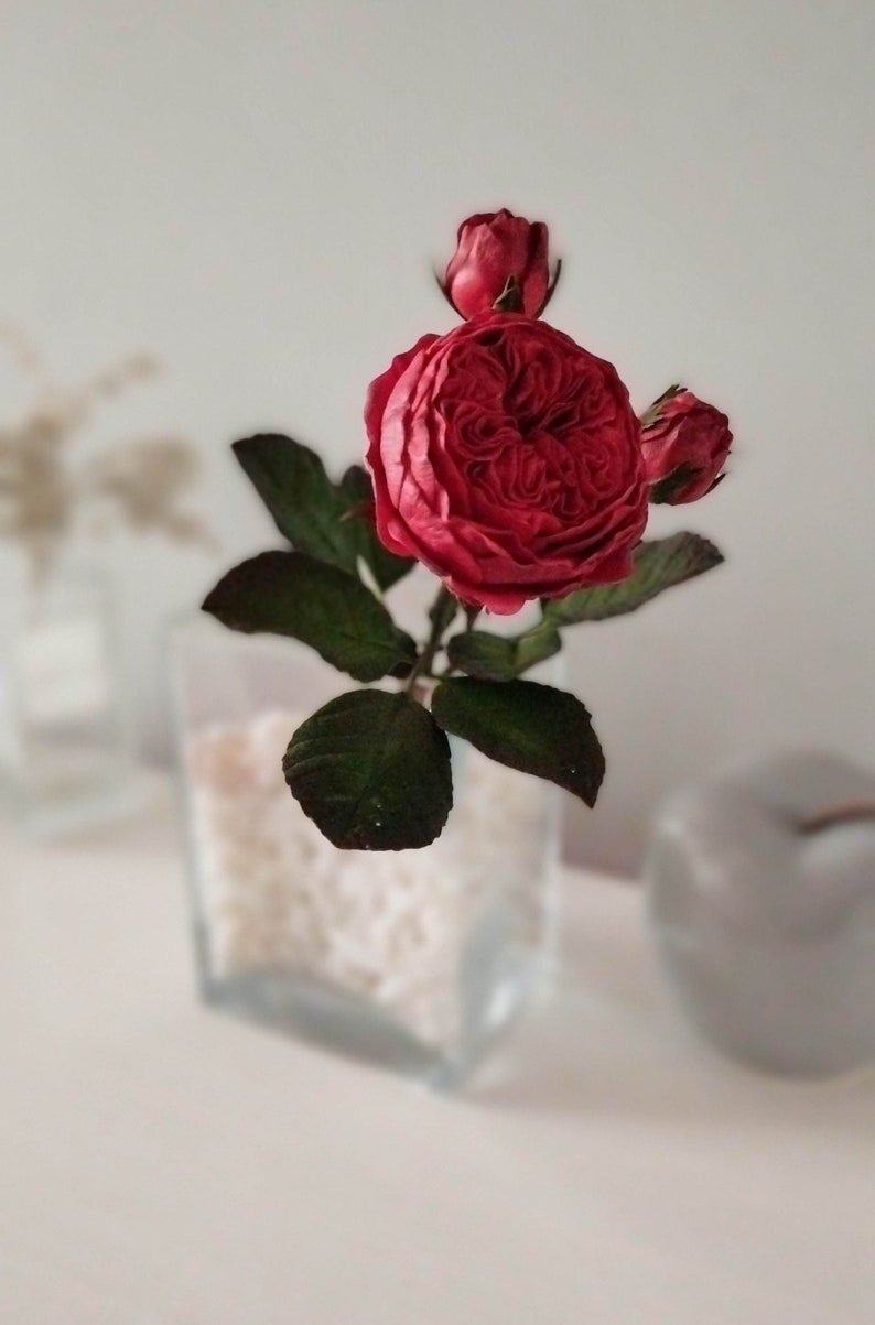 Realistic red rose, rose variety Red Piano, handmade polymer clay, rose cold porcelain, ceramic flowers, rose for gift, home decor rose, zdjęcie 6