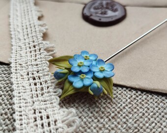 Forget-me-not pin, Brooch Forget-me-not, Polymer Clay Flower, Blue Brooch, Gift For Her, Flower Brooch Clay Brooch, Cold porcelain