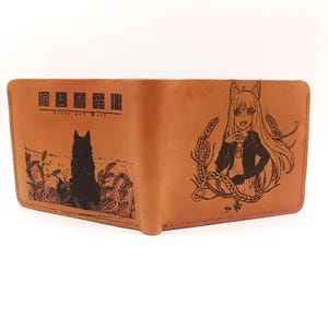 Holo Spice e carteira de anime inspirada em lobo, menina lobo, couro real, presente de mangá, fanart artesanal