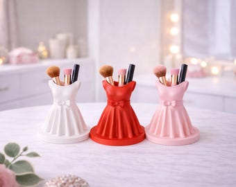 Elegant Dress Brush Organizer STL File, Cosmetic Brush Holder, Makeup Organizer Print, 3D Printing, Printable Decor, Digital Download