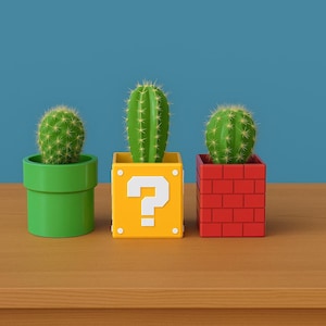 3D  Super Mario Planter Set STL File, 3D Mario Brick, Up, Pipe Planter, STL Files, 3D Print File, Super Mario 3D Printing, Digital Dowload