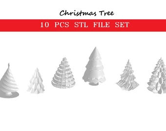Puede incluir: Un conjunto de 10 modelos de árboles de Navidad impresos en 3D blancos. Los árboles son de varios estilos, incluyendo un diseño en espiral, en capas y tradicional. Christmas Tree 10 PCS STL FILE SET