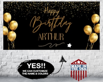 Personalized Black and Gold Birthday Banner – Custom Party Decor