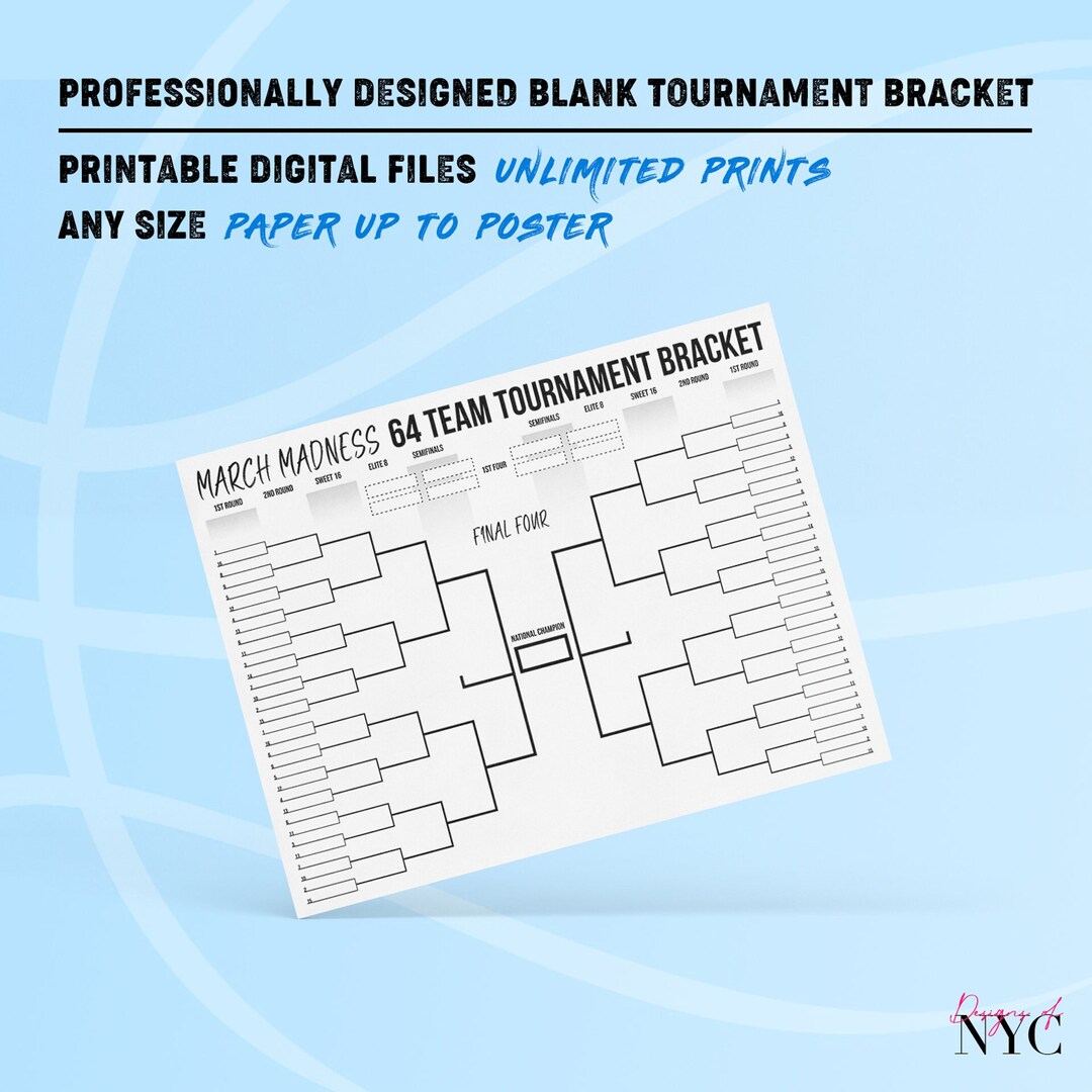 Printable March Madness Blank Tournament Bracket Digital File Unlimited ...