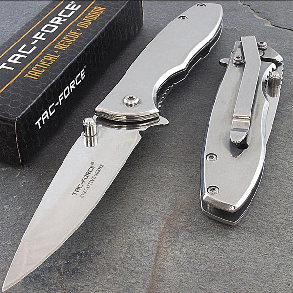 6.75" tac force gentleman's silver spring assisted folding pocket knife edc open