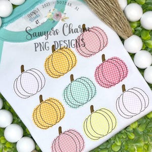 BUNDLE PNG faux applique Printable file, Sublimation, Heat Transfer Design, Digital Clipart, Pumpkin grid, blue/pink gingham, fall season