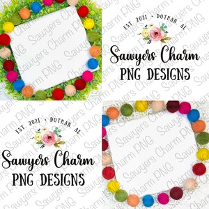 Op de afbeelding: Vier witte vierkante sublimatie blanks omringd door kleurrijke pompoenen. De blanks zijn perfect voor het maken van aangepaste ontwerpen voor t-shirts, draagtassen of andere items. De tekst op de blanks luidt "Sawyers Charm PNG Designs" en "Est. 2021 Dothan, AL".