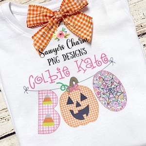 Fichier imprimable PNG faux - sublimation - conception de transfert de chaleur - clipart numérique - banderoles d'Halloween BOO, version fille garçon, citrouille