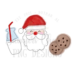 PNG faux applique Printable file - Sublimation - Heat Transfer Design - Digital Clipart - Watercolor Christmas Santa Claus/milk cookies