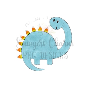 Peut inclure: Un dinosaure bleu avec du maïs sucré sur le dos. Le dinosaure a un visage souriant et est délimité en noir. Le texte "EST. 2021 - DO" est visible en arrière-plan.