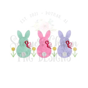 PACOTE PNG aquarela arquivo para impressão/sublimação/design de transferência de calor/clipart digital menino/menina trio de coelhinhos com/sem laços de flores, primavera