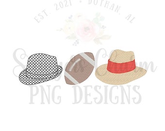 PNG faux sketch embroidery Printable file, Sublimation, Heat Transfer Design, Digital Clipart, Houndstooth hat, football, straw hat, sports