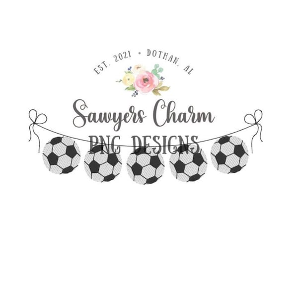 PNG faux embroidery Printable file - Sublimation - Heat Transfer Design - Digital Clipart - Soccer ball bunting banner, sports team football