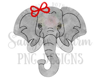 BUNDLE PNG watercolor Printable file/Sublimation/Heat Transfer Design/Digital Clipart, Elephant mascot with/without red bow, jungle animal