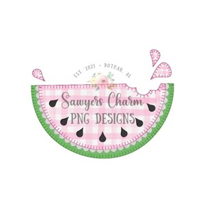 PNG faux applique Printable file - Sublimation - Heat Transfer Design - Digital Clipart - Blanket stitch watermelon, summer fruit, gingham