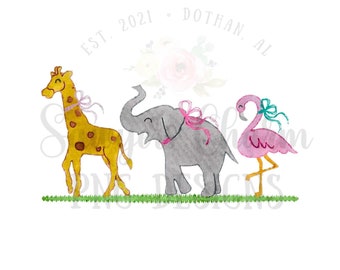 BUNDLE PNG watercolor Printable file/Sublimation/Heat Transfer Design/Digital Clipart Giraffe, elephant, flamingo with/without bows girl boy