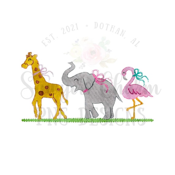 BUNDLE PNG watercolor Printable file/Sublimation/Heat Transfer Design/Digital Clipart Giraffe, elephant, flamingo with/without bows girl boy