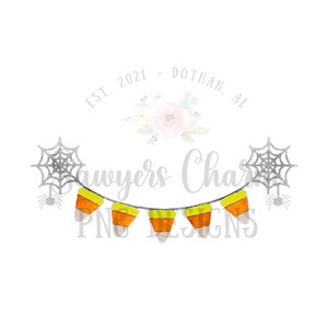 May include: A Halloween-themed banner with a string of candy corn, two spiderwebs with spiders, and the text "EST. 2021 - DOTHAN, AL".