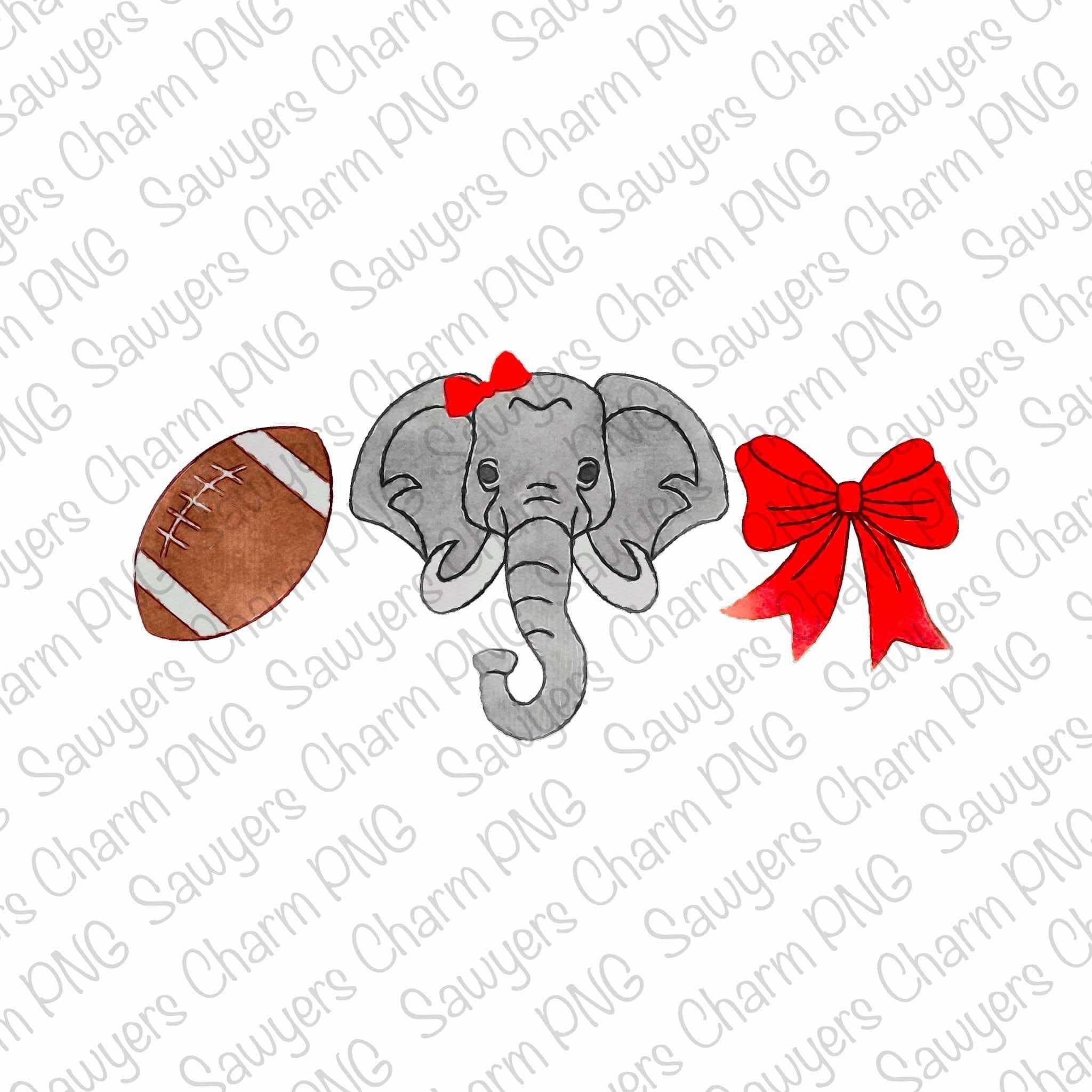 PNG Watercolor Elephant Head Football Coquette Bow Trio Printable File ...