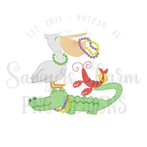 バンドル PNG フェイク スケッチ刺繍 印刷可能なファイル、昇華熱転写デザイン、デジタル クリップアート、マルディグラの積み重ねられた動物、ビーズ
