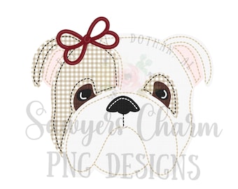 BUNDLE PNG faux applique Printable file - Sublimation - Heat Transfer Design - Digital Clipart - Gingham tan/white bulldog with/without bow