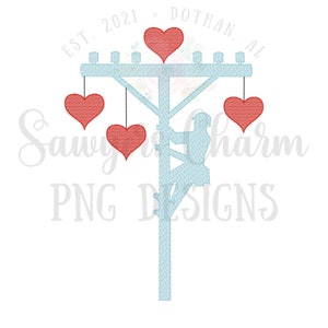 PNG faux embroidery Printable file - Sublimation - Heat Transfer Design - Digital Clipart - Valentine&#39;s Day lineman hearts BUNDLE boy/girl
