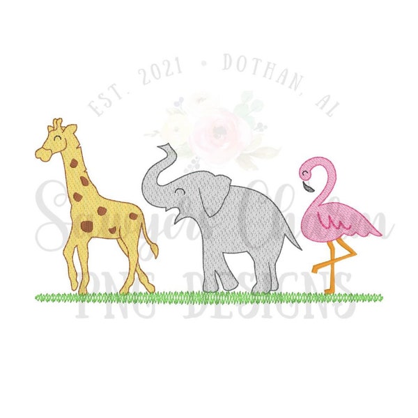 PNG faux sketch stitch embroidery Printable file/Sublimation/Heat Transfer Design/Digital Clipart, Boy Giraffe, elephant, flamingo animals