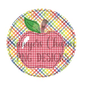 PNG faux applique Printable file - Sublimation - Heat Transfer Design - Digital Clipart - Plaid circle patch with gingham apple, school