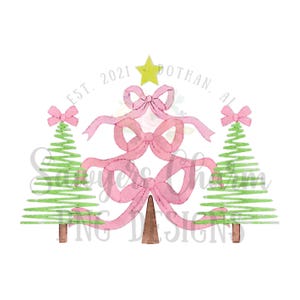PNG Aquarell druckbare Datei / Sublimation / Heat Transfer Design / digitale Clipart, rosa kokette Bögen Weihnachtsbaum-Trio mit Stern, Mädchen