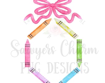 BUNDLE PNG watercolor Printable file/Sublimation/Heat Transfer Design/Digital Clipart, Crayon frame with/without bow, back to school, colors