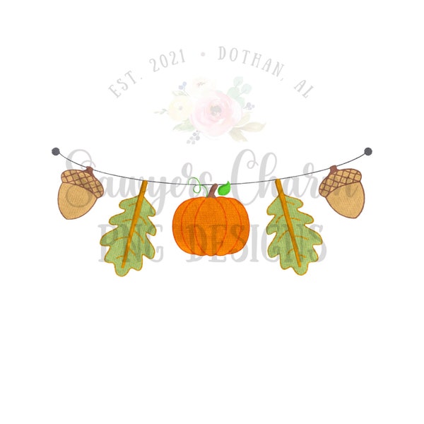 PNG Watercolor Printable file/Sublimation/Heat Transfer Design/Digital Clipart, Fall bunting banner, acorn leaves pumpkin, with/without bows