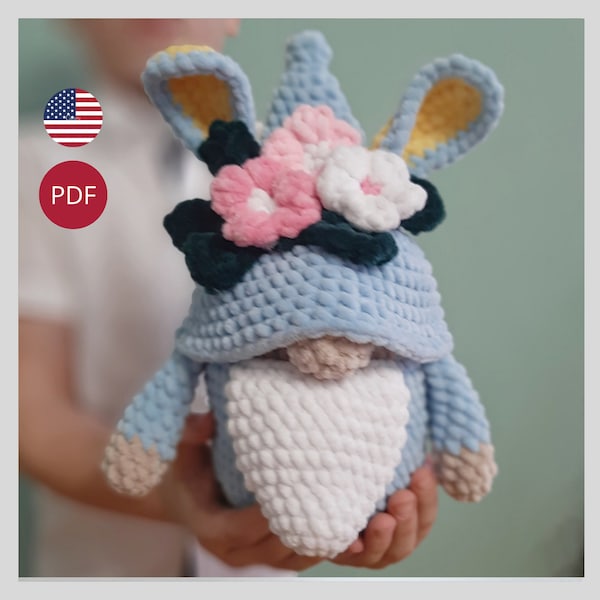 Crochet pattern Gnome amigurumi crochet toy pattern , crochet plush pattern pdf. Crochet easter gnome amigurumi pattern / crochet bunny