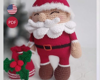 Crochet pattern amigurumi Santa Christmas toy.