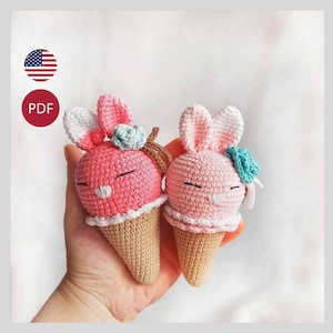 Crochet Bunny Pattern: Ice Cream Amigurumi Toy (PDF Pattern)