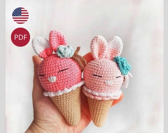 Padrão de coelho de crochê: brinquedo amigurumi de sorvete (padrão em PDF)