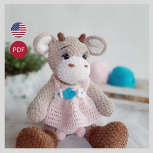Crochet pattern crochet plush toy cow amigurumi . Amigurumi cow crochet animals pattern .